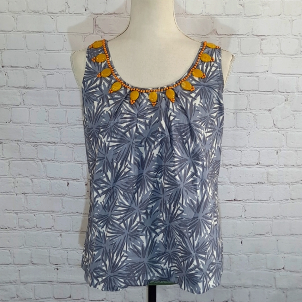 Boden Grey Beaded Sleeveless Blouse